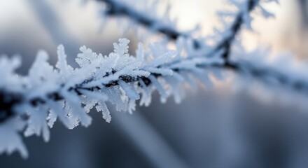 Obraz premium Close Up Frost Covered Tree Branch In Winter