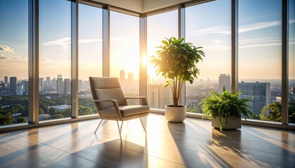 Obraz premium Serene Sunset Cityscape View from Luxurious Apartment