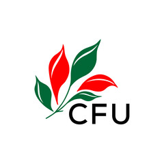 Naklejka premium CFU Minimalist Nature Logo with Red and Green, Leaf Design CFU Later Logo on White Background 