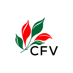 CFV Minimalist Nature Logo with Red and Green, Leaf Design CFV Later Logo on White Background
