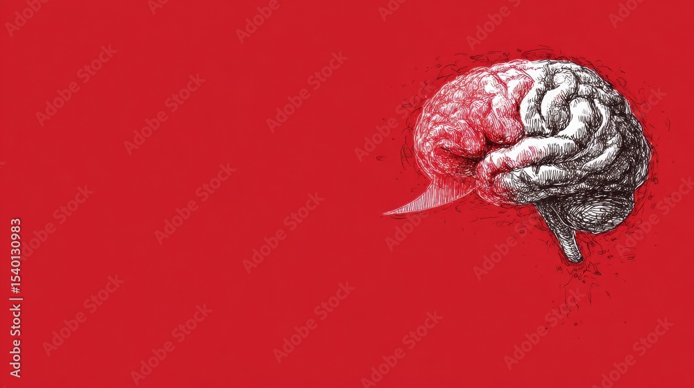 Aufkleber Scribbled Sketch of a Brain With a Red Center Creates a Unique Canvas for Messaging and Creative Ideas