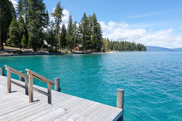 Sugar Pine Point Beach on Lake Tahoe with its beach, pine trees, and beautiful clear water.