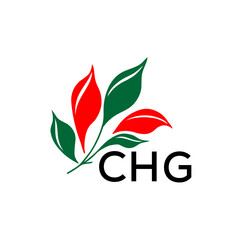 CHG Minimalist Nature Logo with Red and Green, Leaf Design CHG Later Logo on White Background
