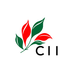 CII Minimalist Nature Logo with Red and Green, Leaf Design CII Later Logo on White Background
