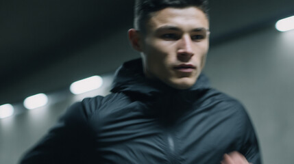 Close up of running man.