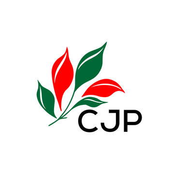 CJP Minimalist Nature Logo with Red and Green, Leaf Design CJP Later Logo on White Background
