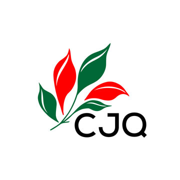 CJQ Minimalist Nature Logo with Red and Green, Leaf Design CJQ Later Logo on White Background
