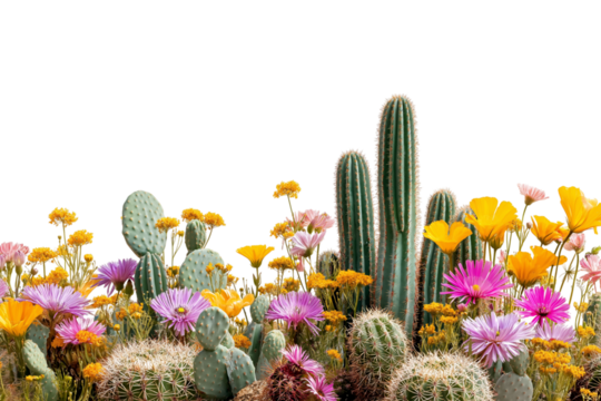  vibrant display of blooming cacti with colorful flowers isolated on white background - Powered by Adobe