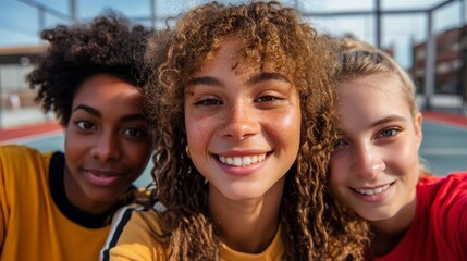 This image features three individuals posing together for a selfie.