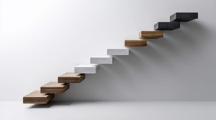 Modern staircase design featuring a blend of wood and stone materials