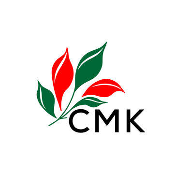 CMK Minimalist Nature Logo with Red and Green, Leaf Design CMK Later Logo on White Background
