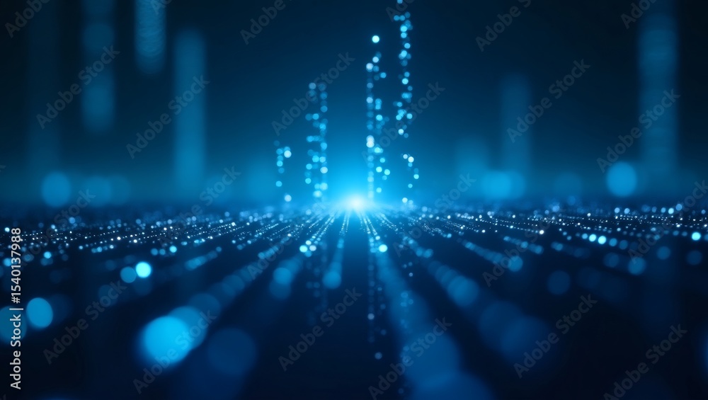 Poster an eye-catching visual representation of data flow with lines and glowing particles, exuding a modern and technological vibe