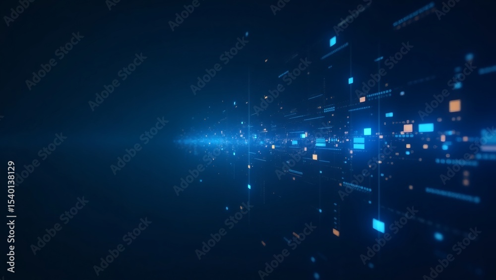 Poster abstract digital network moving through cyberspace, representing data transmission and technological