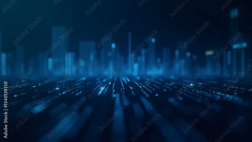 Poster abstract city skyline with digital data streams representing a technological and futuristic world. t