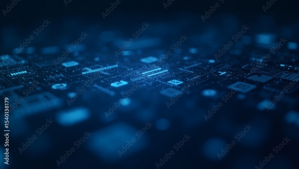 Poster Intricate digital data visualization in shades of blue. A mesmerizing display of interconnectedness, ideal for illustrating modern technology and complex systems