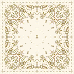 Bandana Print. Hops Rabbit space uranus bandana. paisley seamless pattern. flowers, hops, rice, star. cream and gold colors pattern template. Silk neck scarf or kerchief square pattern design.