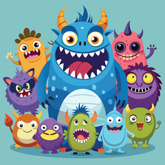 Playful Cartoon Monsters A Vibrant Vector Set for Creative Designs