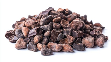 Fototapeta premium Dark Chocolate Chunks On White. Cocoa Beans and Chunks on White Background