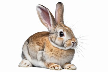 Studio portrait of cute rabbit isolated on transparent png background, happy bunny running on floor, adorable fluffy rabbit that sniffing. isolated, white background