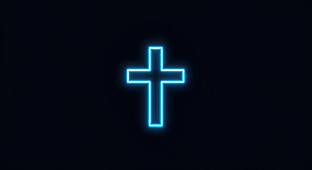 Fototapeta premium Church cross neon light icon. Glowing sign. Vector isolated illustration