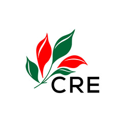 CRE Minimalist Nature Logo with Red and Green, Leaf Design CRE Later Logo on White Background
