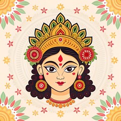Durga Puja Festival Background with Goddess Durga Hands, Trident and Hindi Text Maa meaning Goddess Durga/Mom for Indian Religious Festival Durga Puja or Navaratri. Line art Vector Illustration.