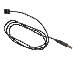 A coiled black cable with a small rectangular sensor at one end and a USB-A connector at the other.  The cable appears flexible and is likely used for data transmission or sensing