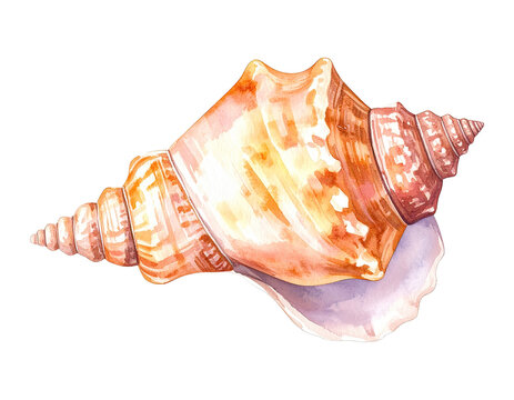 Watercolor conch shell illustration. Animal watercolor illustration.