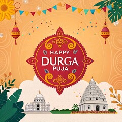 happy durga puja creative banner background design with goddess durga face illustration indian festival