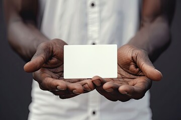 High Definition Visual of Closeup of African Mans Hands Holding Business Card