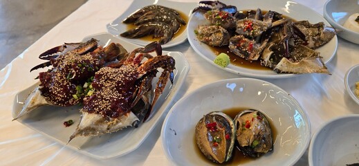 Soy sauce marinated crab and seasoned crab