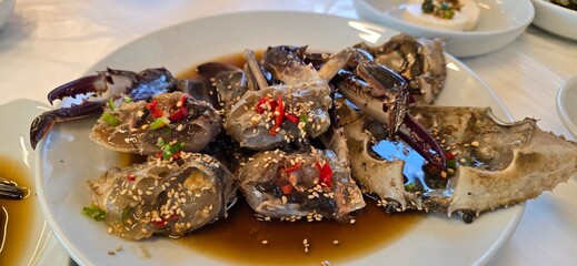 Soy sauce marinated crab and seasoned crab