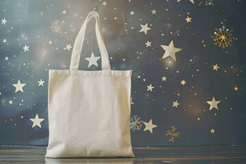 Ultra Quality Image of White Cotton Tote Bag Mockup with Stars