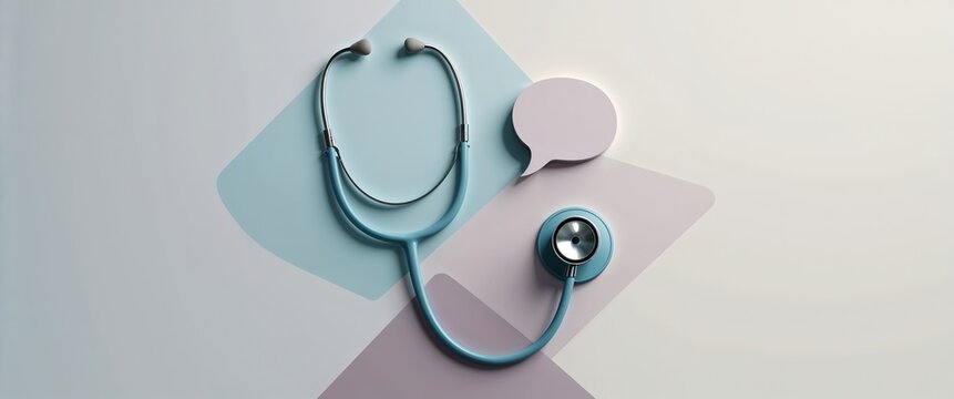 A stethoscope rests against a soft, minimalist backdrop, symbolizing the importance of communication in healthcare. This design showcases a blend of modern aesthetics and medical necessity