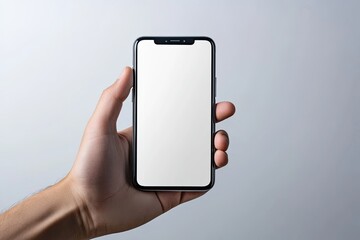 High Detail Image of Hand Holding Smartphone and Pointing at it