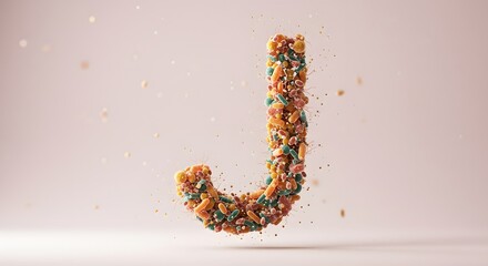 Letter J Made of Cereal, Typography Food Art, Delicious Alphabet Snack Isolated on Light Pink Background