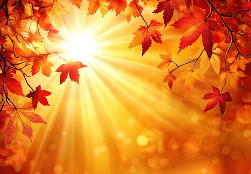 Autumn leaves and sun in the sky