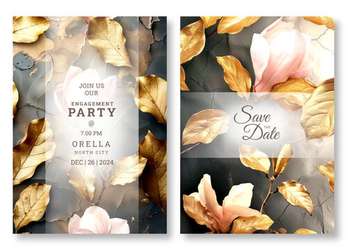 Wedding invitation template, business brochure template, luxury golden leaves art flyer design, universal background, versatile vector background, creative brochure template, party invitation template