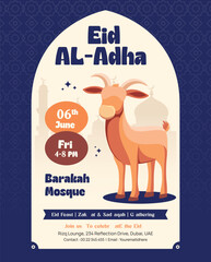 Eid Al-Adha Mubarak Instagram Post with Sacrificial Goat and Mosque