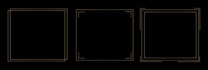 Realistic collection of old photos pasted on album pages with tape. Vector illustration of empty photo frames in antique yellow frames, collage template isolated on black background