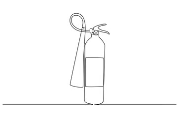 Continuous one line drawing of Fire extinguisher. Single line drawing illustration of Red fire extinguisher. Powerful emergency equipment for industrial concept vector art. Doodle line illustration.