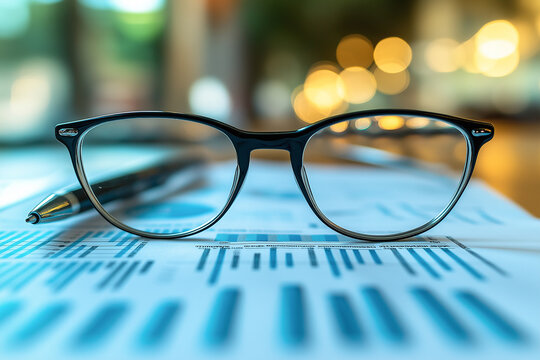 Business report with data chart open on desk, ideal for finance, growth, and market analysis concept