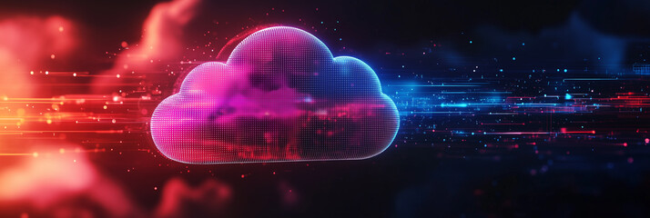 Futuristic Cloud Computing Concept with Digital Data Flow – Technology Banner Background