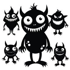 Playful Black Monster Silhouettes Collection Fun and Whimsical Graphic Design Elements