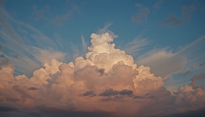 clouds and sun rays/blue sky with clouds/Beautiful bright blue sky with fluffy white cumulus clouds on a clear day