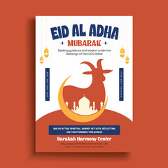 Eid Al-Adha Mubarak Flyer with Goat Silhouette and Mosque