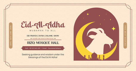 Eid Al-Adha Mubarak Banner with Goat Silhouette and Mosque