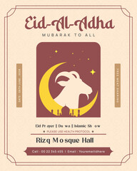 Eid Al Adha Mubarak Illustration Instagram Post Design with Goat Silhouette and Mosque