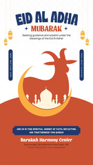 Eid Al Adha Mubarak Illustration Story Design with Goat Silhouette and Mosque