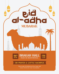 Eid Al-Adha Mubarak Instagram Post Design with Sheep Silhouette and Mosque